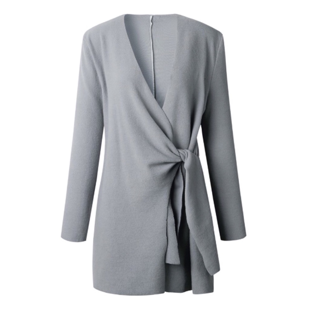 Fleece Tied Front Wrap Long Sleeve Sweater - Picture 4 of 5
